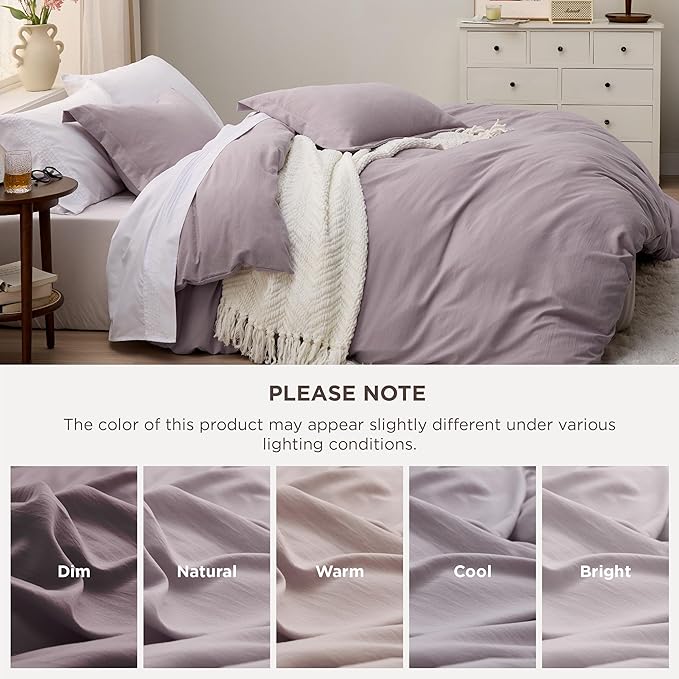 Bedsure Dusty Purple Duvet Cover Queen Size - 3 Pieces Prewashed Cotton-Like Extra Soft Bedding Set, Includes 1 Duvet Cover 90x90 Inches with Zipper Closure & 2 Pillow Shams, Comforter Not Included