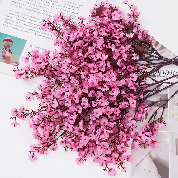 Yastouay Pink Fake Flowers Artificial Flowers, 5 Pcs Real Touch Silk Flowers Faux Artificial Flowers for Decorations, Babys Breath Artificial Flowers Bulk for Spring Decor Floral Arrangement