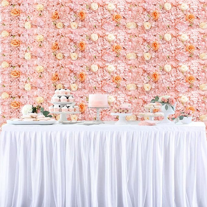 FOTSHARER Pink Artificial Flower Wall 15''x15'' Floral Wall Panels 12 PCS Wedding Flower Panels for Backdrop Floral Wall Set for Parties