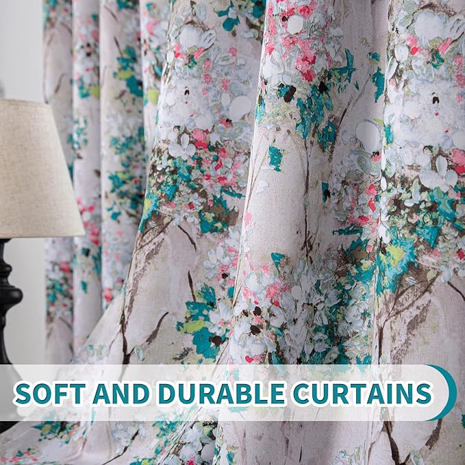 MYSKY HOME Floral Curtains 84 inches Long 2 Panels Pink and Blue Curtain Ink Vintage Flower Thermal Insulated Curtains for Bedroom Living Room Botanical Printed Grommet Privacy Protect Drapes