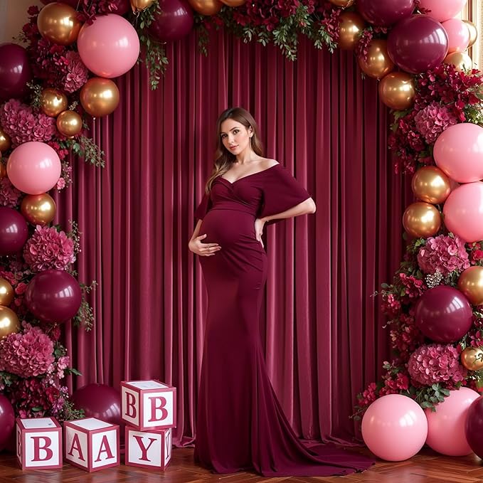 Burgundy Backdrop Curtains 6 Panels - Wrinkle-Free Polyester Photography Drapes for Baby Shower & Birthday Party - 24 X 10FT