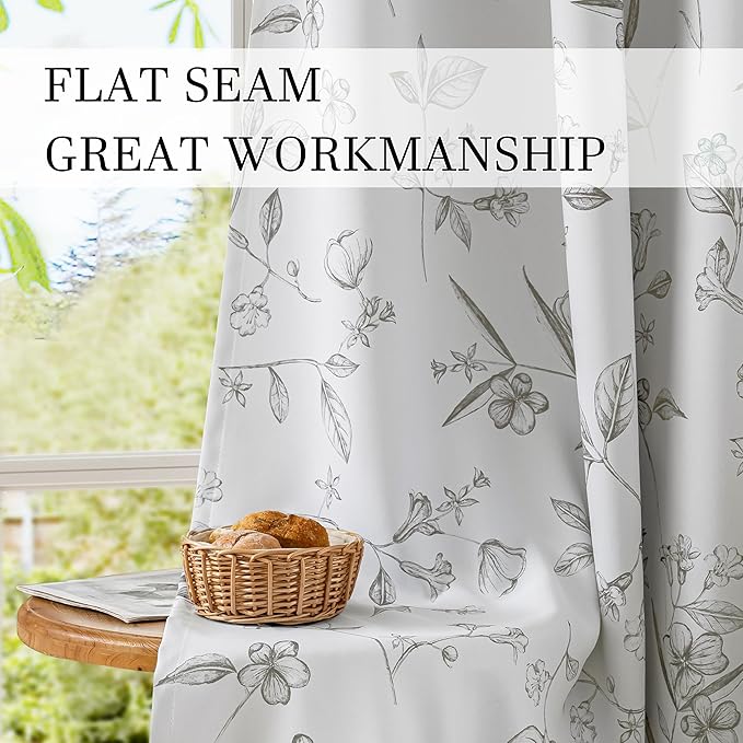 ChrisDowa 100% Blackout Floral Curtains 84 Inches Long 2 Panels for Bedroom Living Room Grey Flower Patterned Room Darkening Thermal Insulated Soundproof Grommet Window Treatments Drapes,52X84