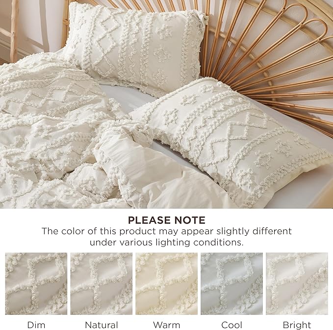 Bedsure Boho Duvet Cover Full Size, Soft & Comfortable Elegant Design Boho Bedding for Decoration, Machine Washable Comforter Cover for All Seasons,Includes 1 Duvet Cover & 2 Pillow Shams,Beige