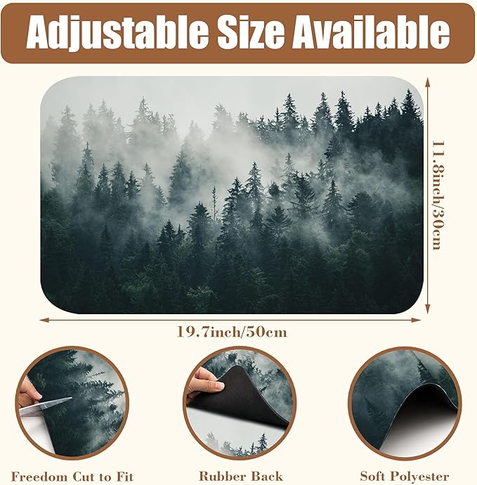 Foggy Forest Coffee Mat Absorbent Dish Drying Mat for Kitchen Counter Hide Stain Rubber Backed Coffee Bar Accessories Fit Under Espresso Machine Dish Drainer, 11.8 x 19.7 Inch