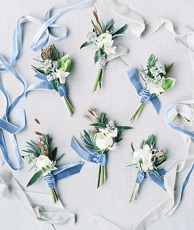 Blue Velvet Ribbon 5/8'' 25 Yards for Christmas Tree, Gift Wrapping, Flower Bouquet, Wreath Decorations, Bow Making
