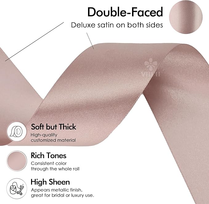 MEEDEE Dusty Rose Satin Ribbon 2 Inch Dusty Pink Ribbon Lux Double Faced Ribbons by 25 Yards Silk Satin Ribbons for Gift Wrapping, Weddings, Flower Bouquet, Holiday Decorating