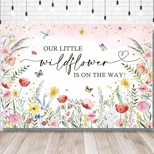 Sensfun Wildflower Baby Shower Backdrop A Little Wildflower is On The Way Baby Shower Decorations Pink Floral She is a Wildflower Baby Girl Party Photography Background Photo Booth Props 7x5ft