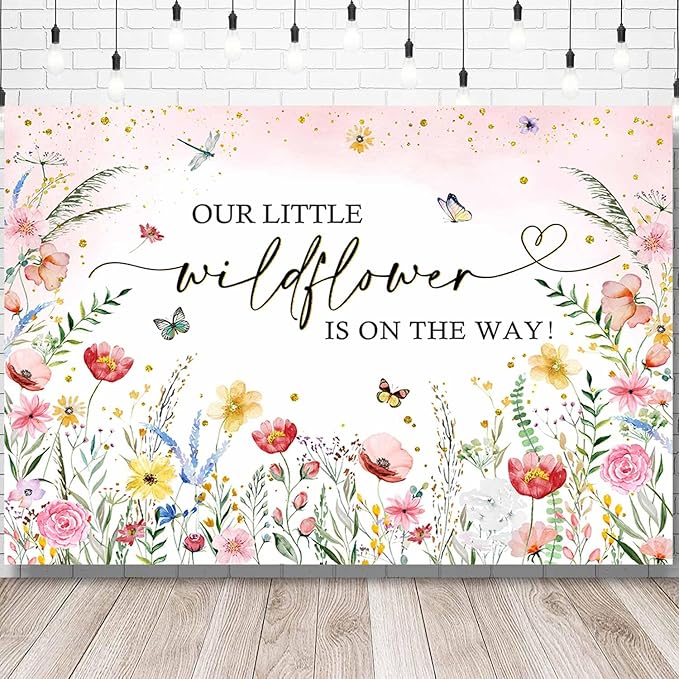 Sensfun Wildflower Baby Shower Backdrop A Little Wildflower is On The Way Baby Shower Decorations Girls Floral She is a Wildflower Baby Shower Banner Party Photography Background Photo Booth 8x6ft