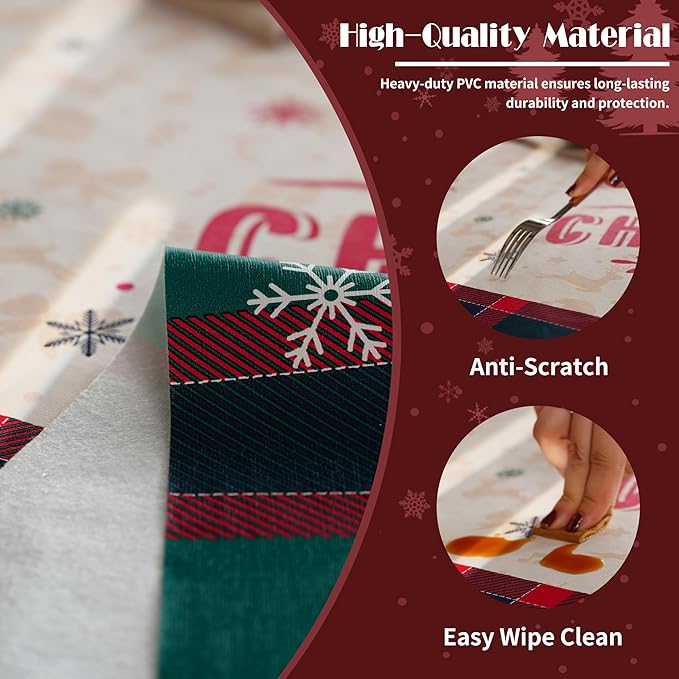 Christmas Rectangle Table Cloth,100% Waterproof Tablecloth,Christmas Decorations for Home, Vinyl Tablecloth Plastic Table Cover for Party，Picnic,Dining,Outdoor 54" x 84",Crimson Checked