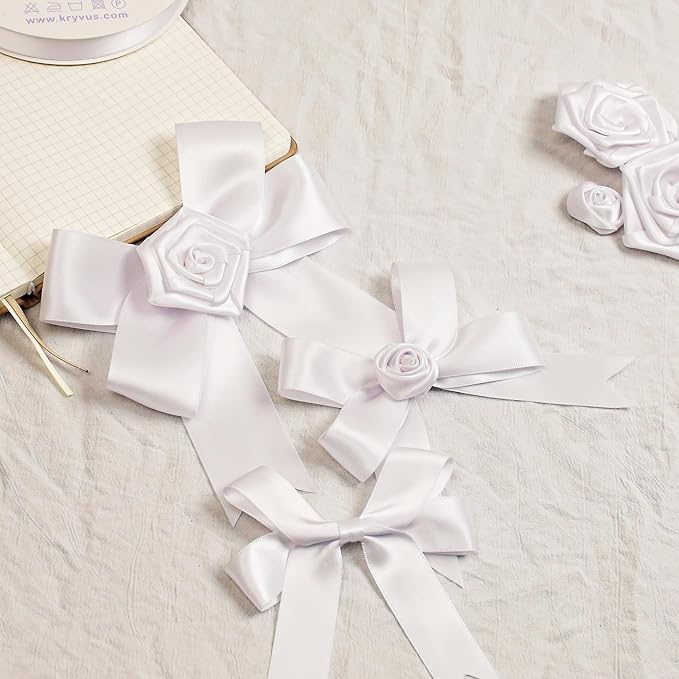 Double Faced White Satin Ribbon, 7/8 Inch X 50 Yards Polyester Ribbon for Gift Package Wrapping, Crafts, Bow Making, Sewing, Flower Bouquet, Wedding Party Decor