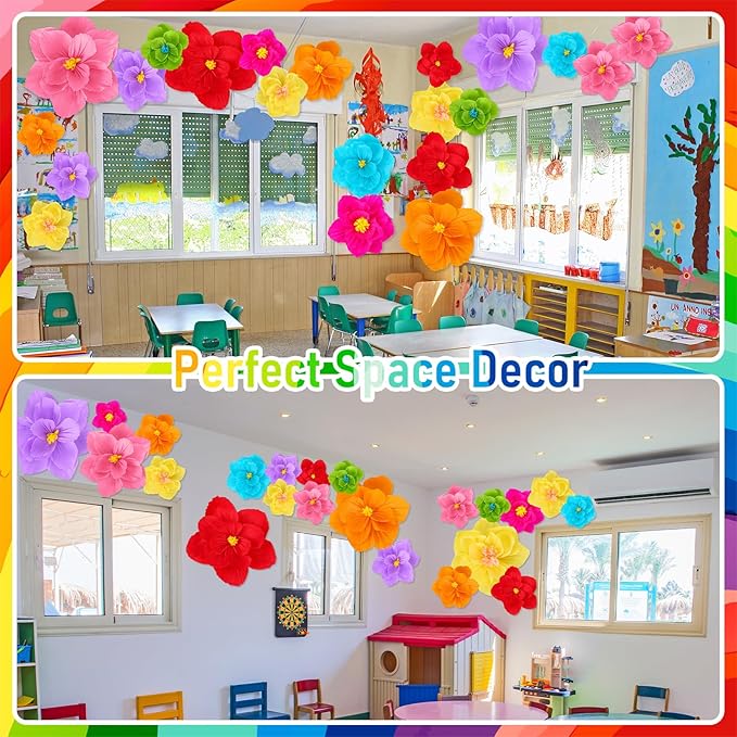 Giant Paper Flowers Artificial Large Paper Flower Decoration for Handcrafted Wall Backdrop Christmas Mexican Wedding Graduation Bridal Shower Birthday Party Supplies(Mexican Fiesta,48 Pcs)