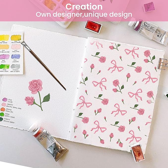 Softan Pink Floral Queen Bed Sheets, Cozy Microfiber Flower Printed Sheets with 15" Deep Pocket Fitted Sheet & Non-Slip Straps, Patterned Pink Rose - Bow Sheets & Pillowcase Set