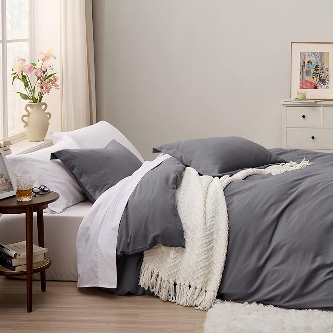 Bedsure Dark Grey Duvet Cover Queen Size Only - Prewashed Extra Soft All Season Bedding, Includes 1 Duvet Cover 90x90 Inches with Zipper Closure, Comforter Not Included