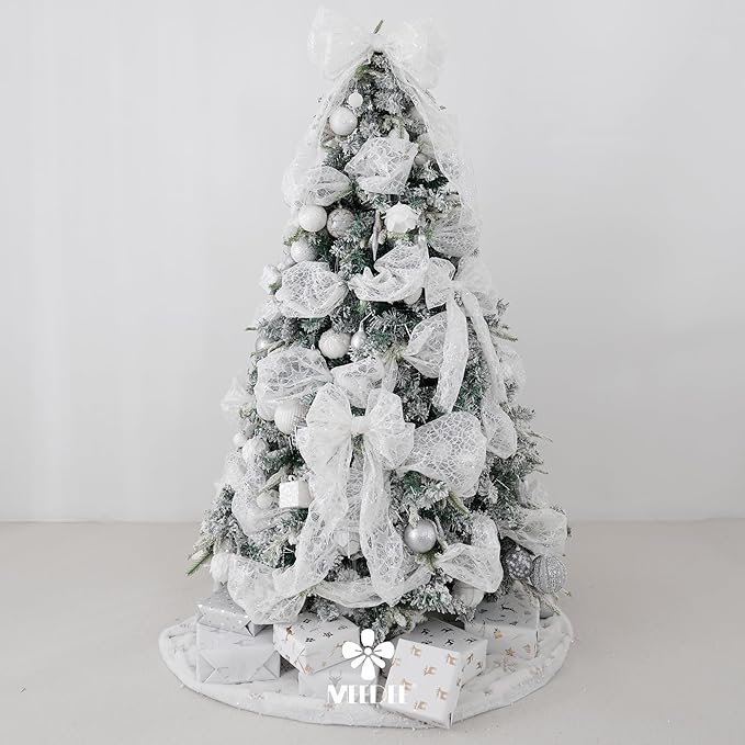 MEEDEE White Glitter Mesh Web Ribbon 10 Inch Wide by 10 Yards Roll White Fabric Ribbon Decorative Mesh Ribbon for Christmas Tree, Garland, Wreaths, Bows, Holiday Crafts, Home Decor