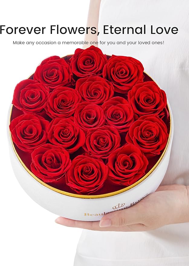Preserved Roses Forever Flowers Real Roses in a Box Mother's Day Birthday Flowers for Her Mom Women Wife Valentine's Day, 16 Red Roses