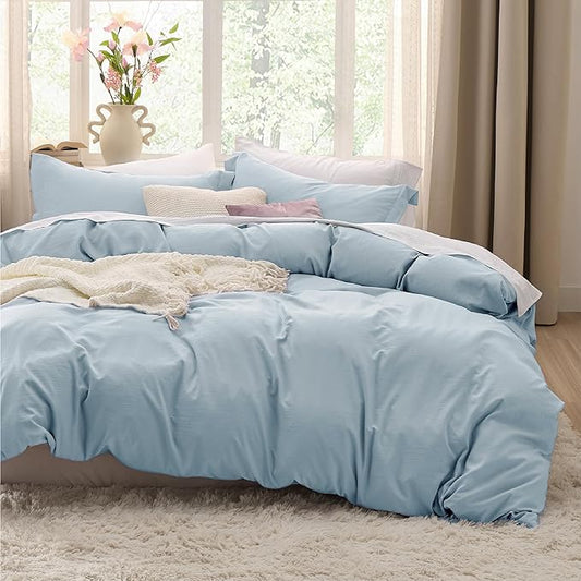 Bedsure Sky Blue Duvet Cover King Size - 3 Pieces Prewashed Cotton-Like Extra Soft Bedding Set, Includes 1 Duvet Cover 104x90 Inches with Zipper Closure & 2 Pillow Shams, Comforter Not Included