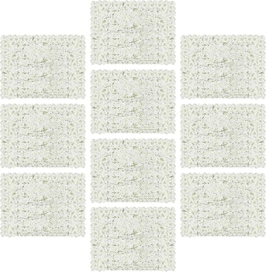 Flower Wall Panels, 10Pcs Artificial Flower Wall 3D Flower Wall Backdrop White Silk Rose Floral Decorative Faux Flower Wall Background for Wedding Home (White,15.7 * 23.6 in)