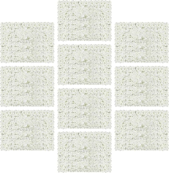 3D Flower Wall Panel, 10pcs White Artificial Floral Wall Backdrop, Realistic Silk Flower Backplanes, Roll Up Fake Flower Background for Valentines Wedding Party Photo Arrangement Decor
