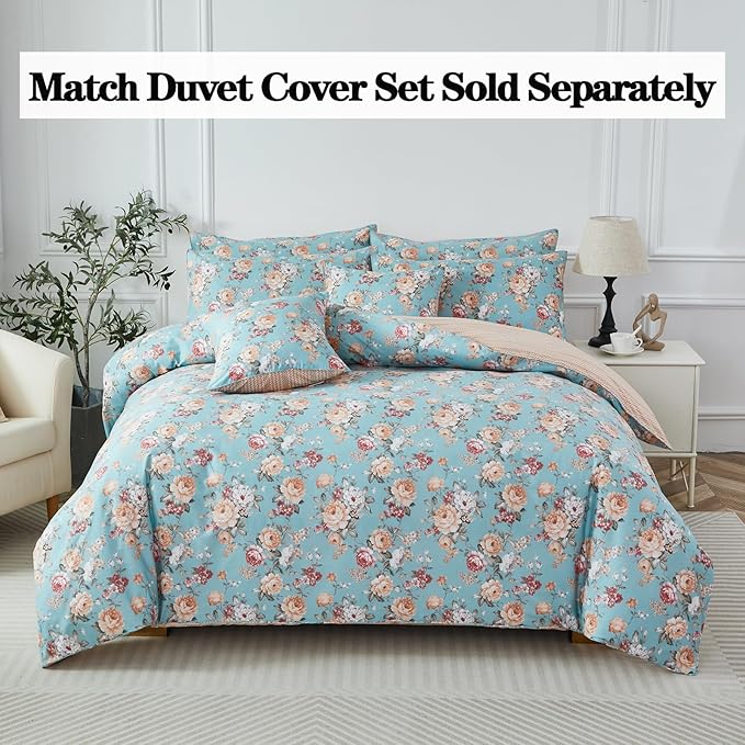 FADFAY Blue Vintage Floral Full Size Sheets Set Premium 100% Cotton Shabby Rose Pattern Cottagecore Bedding Set Deep Pocket Sheets with 2 Pillowcases Luxury Breathable Soft 4Pcs, Full Size
