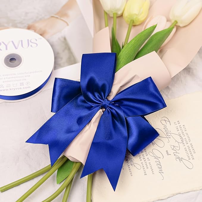 Royal Blue Satin Ribbon, Double Faced 2 Inch X 25 Yards Royal Blue Ribbon, Premium Satin Ribbon for Gift Wrapping, Crafts, Hair Bow Making, Sewing, Flower Bouquet, Wedding Party Decor