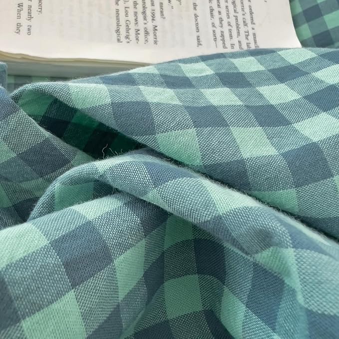 LifeTB Queen Comforter Set Green Gingham Bedding Comforter Modern Style Checkered Pattern Comforter Set Green Blue Grid Plaid Bedding Comforter Lightweight Fluffy Soft Gingham Grid Bedding Set