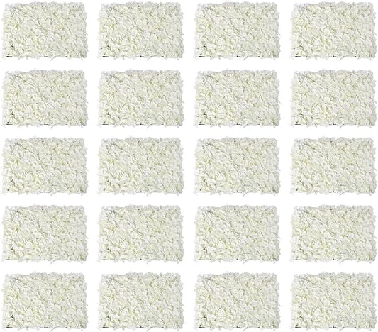 LOYALHEARTDY 20 PCS Artificial Flower Wall Panel 24" x 16" Faux Flowers Wall Decoration Miky-White Hydrangea Flower Panels Wall for Home Party Wedding Christmas Festival Photo Backgdrop Decor