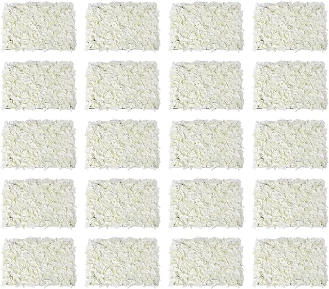 CNCEST 20Pcs Flower Panels,15.7"x 23.6" Artificial Flower Wall Panel, Milky-White Flower Backdrop Wall for Home Party Wedding Christmas Festival Photo Backdrop Decor (Milky White-40x60cm)