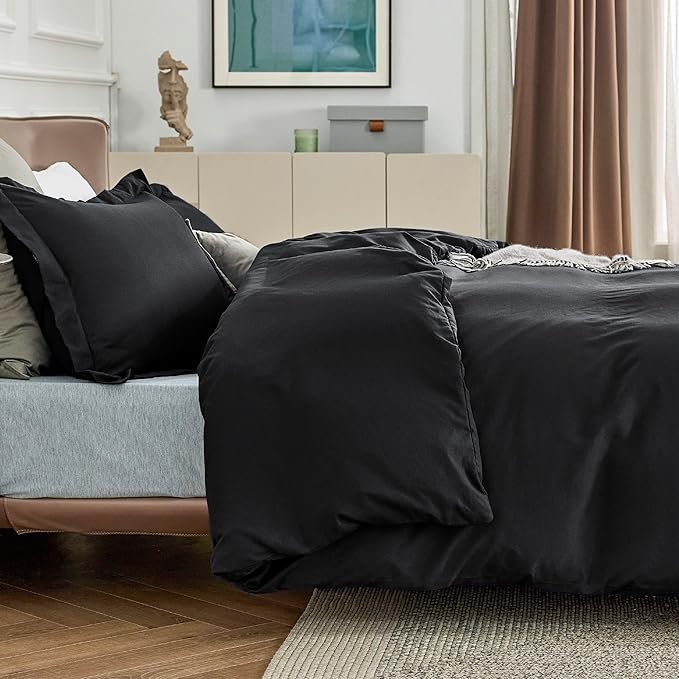 Bedsure Duvet Cover Full Size - Soft Double Brushed Bedding Set for Kids & Adults, Zipper Closure, 3 Pieces, Includes 1 Duvet Cover (80"x90") & 2 Pillow Shams, NO Comforter, Black