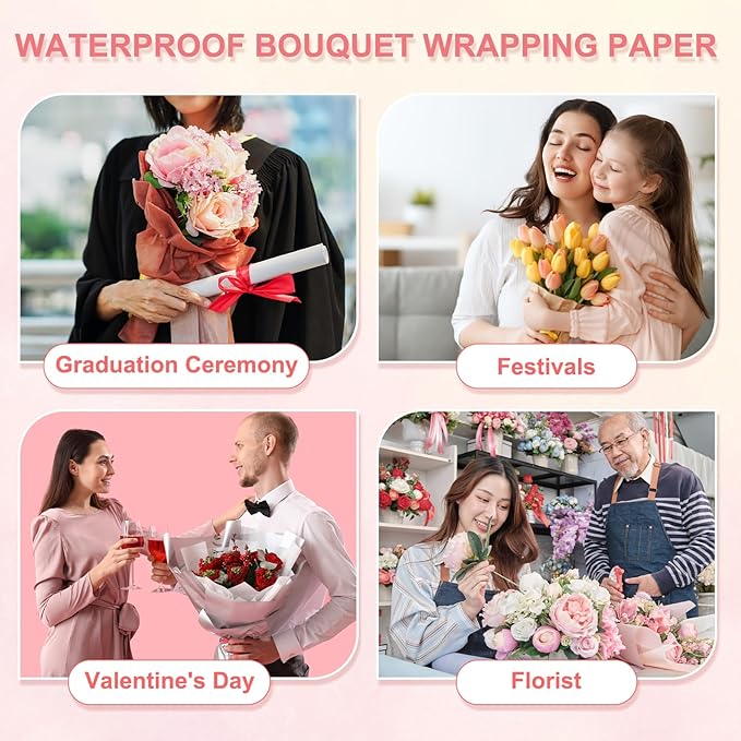 YELARXI Flower Wrapping Paper, Cotton Wrapping Flower Paper, Non-Woven Waterproof Floral Bouquet Wraps - Fitting for (Florist Supplies/Gift) 11.8 x 11.8 Inch & 38 Pack & Light Pink