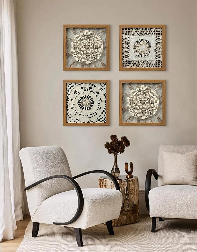 FOLKOR Abstract Framed Wall Decor for Entryway Staircase Art Gallery, 12" Handmade Paper Artwork Eclectic Home Accent, Geometric Floating Shadow Box Wall Plaque Gift for Birthday Thanksgiving
