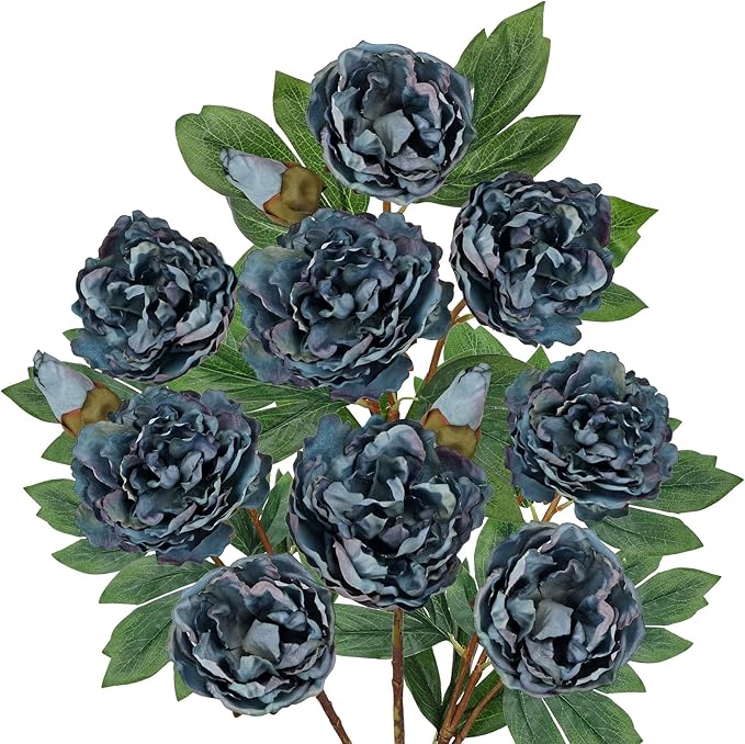 Briful 3 Pack Artificial Peony Flower 27.5" Tall Blue Silk Peonies Floral Stems Real Touch Faux Peony Flower for Wedding Bouquets Home Floral Arrangements Table Centerpieces DIY Décor