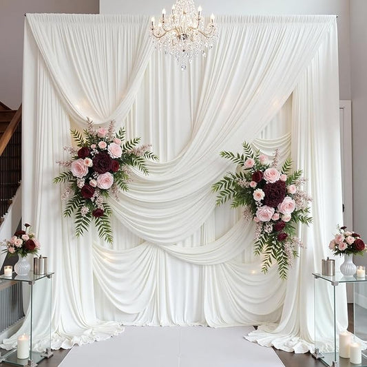 PartyVillage 10ft×15ft Ivory Backdrop Curtain for Wedding Parties, 2 Panels Wrinkle Free 15 FT Long Polyester Photo Backdrop Drapes Back Drop Cloth for Birthday Photography Background