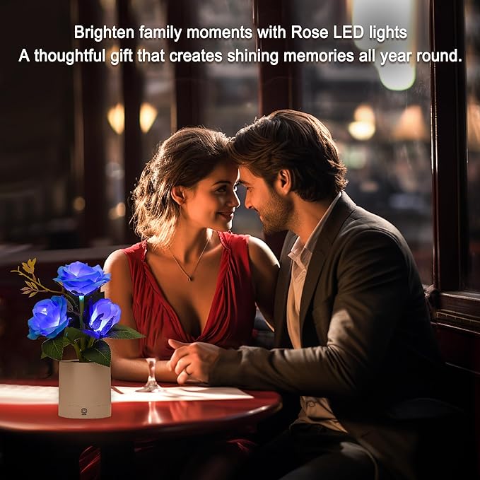 Blue Rose Lamp for Womens Gifts, Flower Night Light for Relaxation and Serenity, Womens Her Mom Wife Girlfriend Friends for Valentines Christmas Day Anniversary Birthday Gifts (Blue)