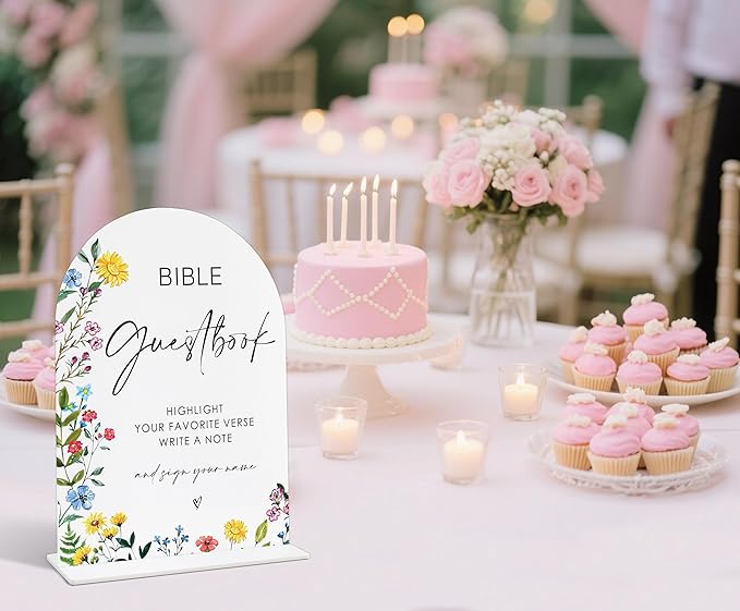 Acrylic Wedding Signs Bible Guestbook Sign for Reception, 6x8" Floral Themed Arch Acrylic Table Decor, Love Is In Bloom & Baby In Bloom Decorations for Baby Shower Bridal Shower Engagement