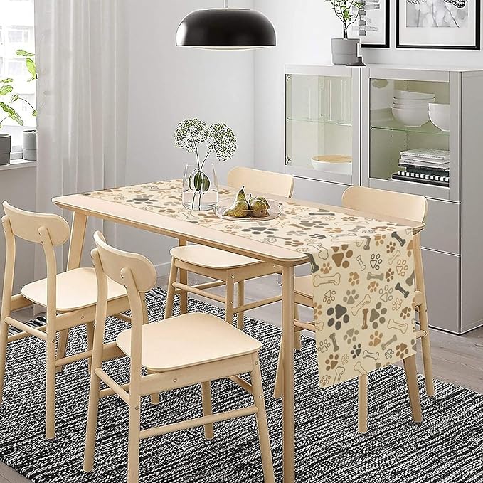 Dog Paw Table Runner,Kids Teens Cute Pet Animal Footprint Theme Pattern Print Tablecloth Burlap for Hotel Indoors Outdoor Dining Room Kitchen Home Decor,W13X L60 in
