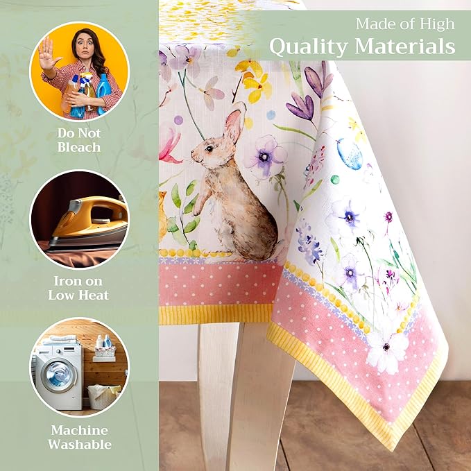 Maison d' Hermine Table Cloth Square Table 100% Cotton 54 x 54 Inches Tablecloth Reusable Decorative Everyday Use for Dining Room, Farmhouse, Home, Party, Festive & Wedding Spring Summer - Easter Zest
