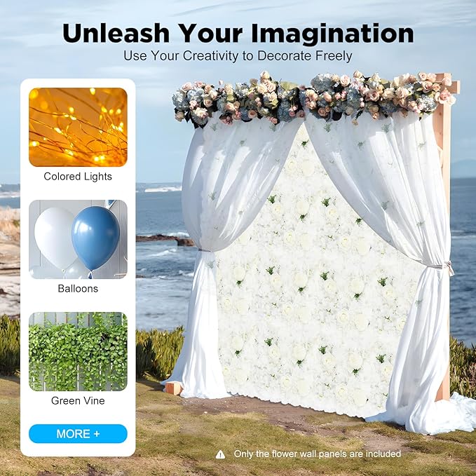 DouSeiAi 12Pcs Artificial Flower Wall Panel 3D Floral Backdrop Walls 15" X 15" Flower Wall Decor Flower Backdrop Faux Flowers Panel for Wedding Party Home Decoration, White