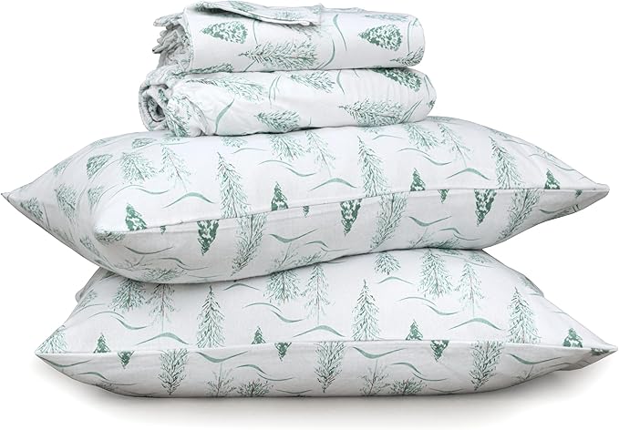 RUVANTI Flannel Sheets Queen Size - 100% Cotton Double Brushed Bed Sheets, Deep Pockets 16 Inches Queen Sheet Set, All Seasons Breathable & Extra Soft - Warm & Cozy, 4 Piece, Alpine Serenity