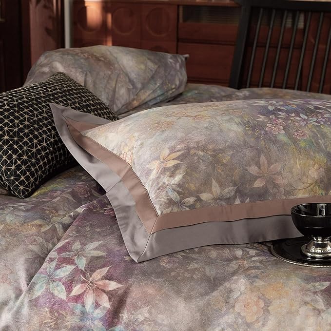 mixinni Vintage Floral Duvet Cover Set - King Size, 100% Long Staple Cotton Percale, Reversible Purple Floral Bedding Set with Zipper Closure, 3-Piece Luxury Duvet Cover with 2 Pillow Shams (20"x36")