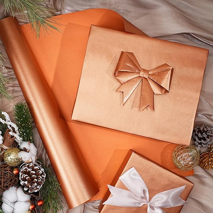 LaRibbons Copper Wrapping Paper, Mini Roll-17 Inch x 33 Feet Solid Color Pearly-Lustre Paper, Gift Wrapping Paper Rolls for Thanksgiving, Christmas, Birthday, Holiday Presents