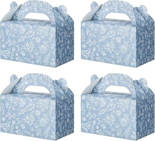 Dunzoom 24 Pack Dusty Blue Floral Paper Gift Boxes Party Favor Gift Gable Boxes with Chinoiserie Floral Printed Candy Treat Box for Wedding Birthday Tea Bridal Shower Party