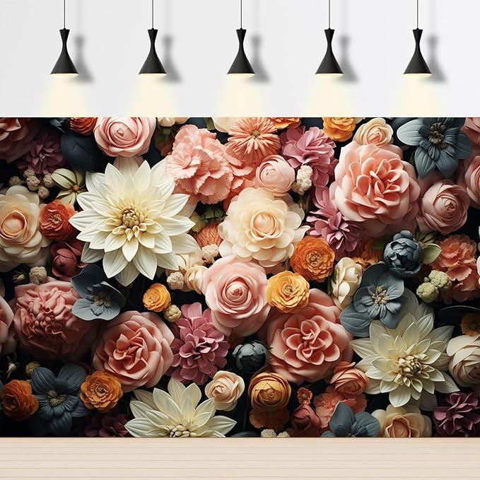 Floral Backdrop Full Glory Vibrant Blossoms Various Flowers Photography Background Idyllic Romantic Floral Theme Party Anniversary Wallpaper Adult Artistic Portrait Photo Studio Props 9x6ft
