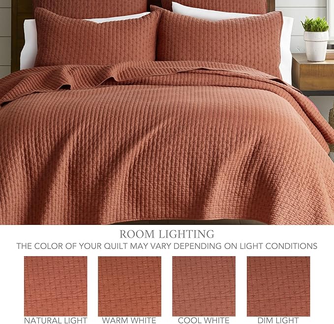 Levtex Home Cross Stitch Reversible King/Cal King Quilt Set (106x92in) with 2 Pillow Shams (36x20in) - Stitch Texture - Adobe - Cotton King Size Quilt Bedding Set - Lightweight, Soft, Pre-Washed