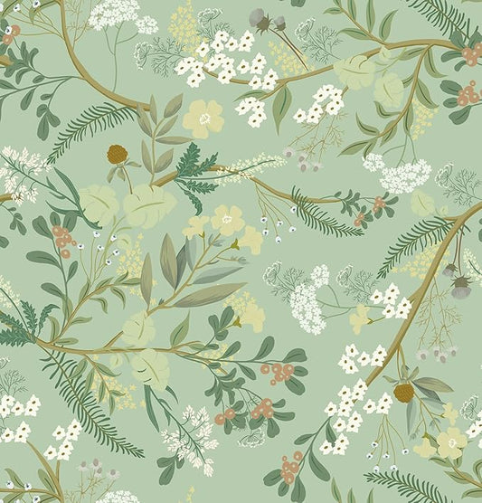 Guvana 16.14"x118"Floral and Leaf Wallpaper Floral Peel and Stick Wallpaper Leaves Contact Paper Colorful Flower Removable Wall Paper for Room Wall Decor(Light Green Background)