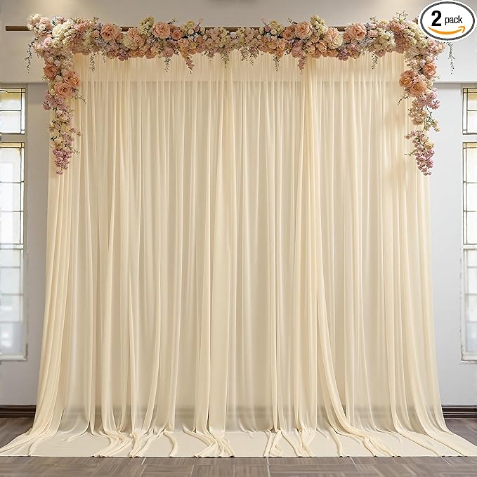 10ft x 10ft Champagne Backdrop Curtains, Wrinkle-Free Sheer Chiffon Fabric Photo Backdrop Drapes for Wedding Arch Party Ceremony Stage Photography Decorations