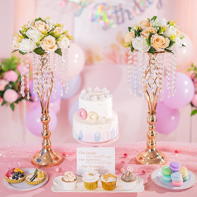 Flower Centerpieces for Wedding Tables: Wedding Table Decorations Peachy Champagne & White Flower Balls Centerpieces for Engagement Cerebration Party Center Pieces 2 Packs