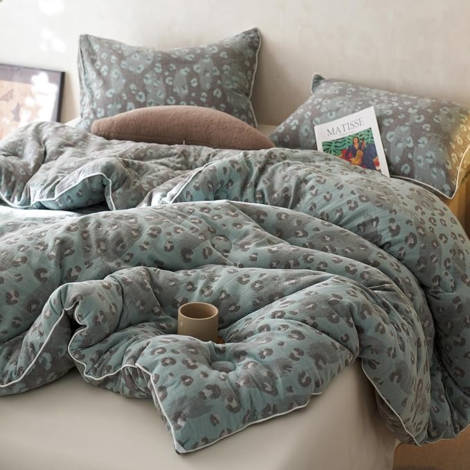 HighBuy Muslin Cotton Comforter Set Full Size Leopard Print Bedding Comforter with 2 Pillowcases Sexy Luxury Cheetah Pattern Comforter Set for Teen Men Room Decor,Breathable,Ultra Soft