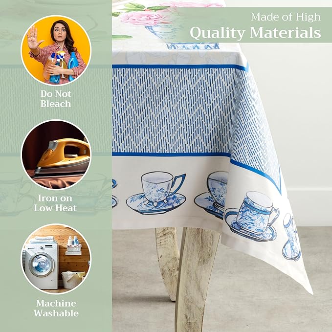 Maison d' Hermine Table Cloth Rectangle Table 100% Cotton 60 x 108 Inches Tablecloth Reusable Decorative Everyday Use for Dining Room, Farmhouse, Home, Party, Festive & Wedding Spring Summer - Canton