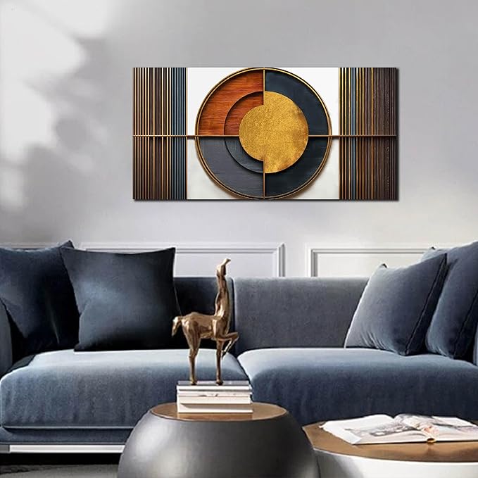 Large Canvas Wall Art for Living Room Bedroom Home Office Brown and White Wood Color Geometrical Picture Modern Canvas Prints Framed Wall Decor Size 20x40