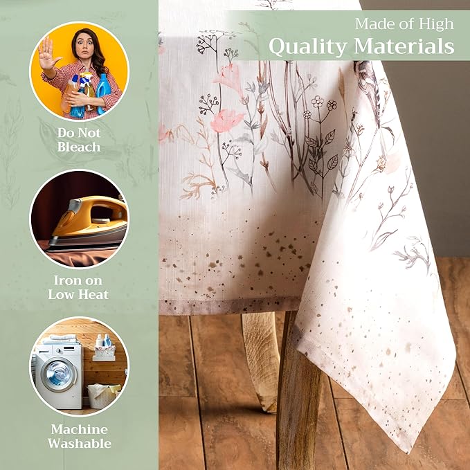 Maison d' Hermine Table Cloth Rectangle Table 100% Cotton 54 x 72 Inches Tablecloth Reusable for Dining Room, Farmhouse, Home, Party, Festive & Wedding Spring Summer - Meadow Florals - Brown